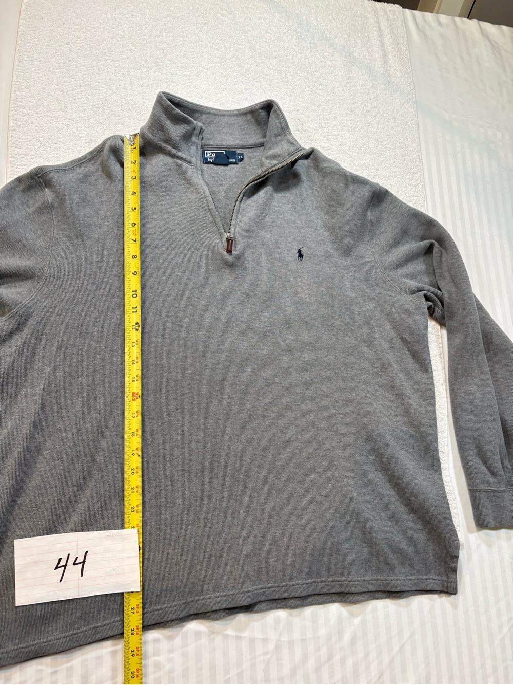 Polo by Ralph Lauren Men's Gray Quarter-Zip Sweater XL leather zip pull